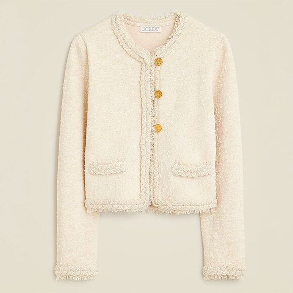 J. Crew Jackets & Blazers - J.CREW Marled Fringe Trim Sweater Lady Cropped Jacket Size L